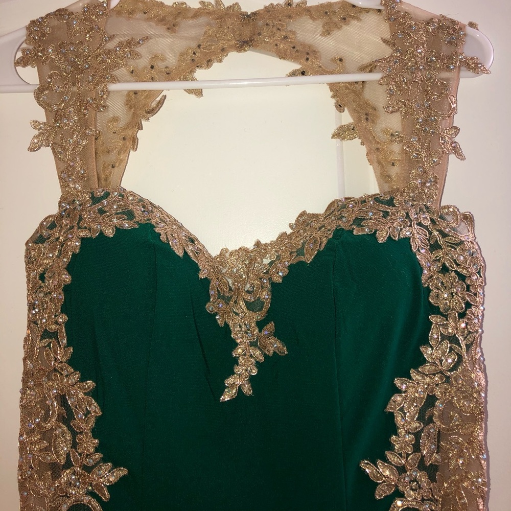 Green and gold prom dress with gems!